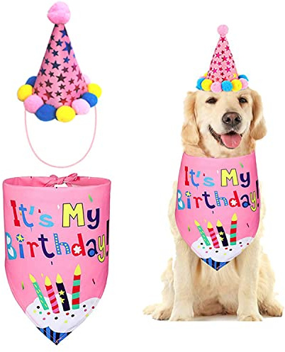 Geburtstagstuch, Halstuch, für Welpen, Hunde, Dreieck, Baumwolle, Hunde-Schal, Welpen, Geburtstagsparty, Hut, Hunde-Schal, Happy Birthday Banner für Hund Geburtstagsdekoration