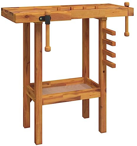 vidaXL Banco da Lavoro con Morse 92x48x83 cm Legno Massello di Acacia