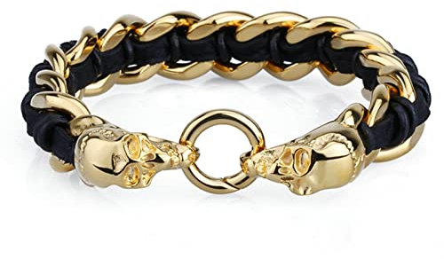 Ayoiow Männer Armband Indianer, Armband Edelstahl Männer Herren Armbänder Leder Flechtarmband mit Totenkopf