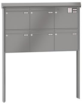 RENZ/Prisma / 5er Freistehende Briefkastenanlage Standbriefkasten mit Sprechfeld/RAL-Farbe 9007 Volumen 12 L/zum Einbetonieren/Dein-Briefkasten.de