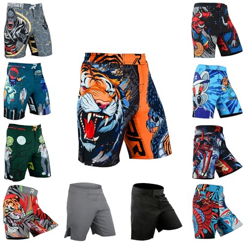 Roar Kids Mixed Martial Arts MMA Shorts BJJ Cross Training Gym Boxing Grappling Kickboxing Muay Thai Workout Shorts (US, Alpha, Medium, Regular, Tiger-Dragon)