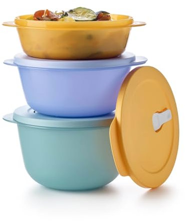 Tupperware Essentials Store, Serve & Go - Set di 3 ciotole grandi, per conservare gli alimenti, contenitore resistente e portatile, ideale per preparare e servire, mantiene il cibo fresco, facile da
