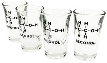 Mad Monkey Divertenti bicchierini con formula chimica dell'alcol in un set di 4