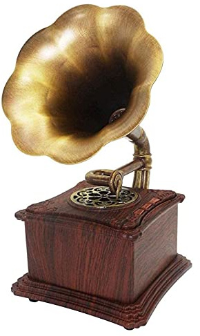 VejiA Record Players Retro,Solid Wood Mini Vintage Retro Classic Style Phonograph Gramophone Shape Stereo Speaker Sound System