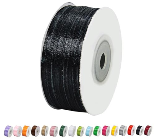 Satinband Schwarz 3mm Breit Geschenkband Satin,91m Satinbänder Schwarz Dick Schleifenband Dekoband Seidenband Geschenkverpackung Stoffband Geschenkbänder für Dekorieren Basteln Kleid Hochzeit