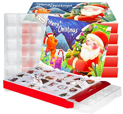 Ganfaner 24-Cavity Leere Adventskalender Blister Vakuum Tabletts, 10 Sets DIY Weihnachten Geschenkbox, Adventskalender zum Befüllen für Feiertags-Leckereien, Klassische Form, ideal für 2025