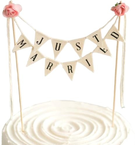 Cake Topper Hochzeit Vintage,Wedding Wimpelkette,Just Married Tortendeko,Tortentopper Hochzeitstorte,Kuchen Deko Hochzeit Personalisiert,Kleinere Girlande für Hochzeitstorten,Holz,Rustikal,Landhaus