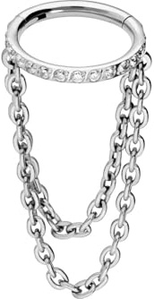 PIERCINGLINE Titan Segmentring Clicker EINGEFASSTE KRISTALLE + 2 KETTEN Piercing Ohr Helix Farb & Größenauswahl