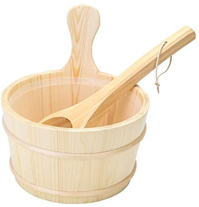 RUNGZ Tonneau de Sauna 4L Cuillère en Bois Tonneau de Douche de Sauna Tonneau d'outils de Bain de Spa en Bois sans nœud Accessoires de Salle de Sauna(Wood)