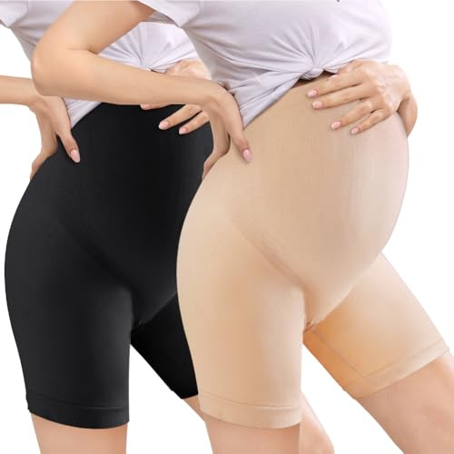 ACWOO Women's Maternity Knickers, 2PCS High Waist Stretchable Pregnancy Panties, Soft Breathable Under The Bump Pregnancy Postpartum Underwear, Pregnancy Seamless Overbelly Flat Leg Pants