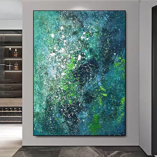 LZJDHKJ Ölbilder Auf Leinwand Handgemalt Große Moderne Kunstwerke Auf Leinwand Grün Ölgemälde Mit Rahmen Für Wohnzimmer, Schlafzimmer, Heimdekoration,90x120cm/27.6 inx47.2 in,B