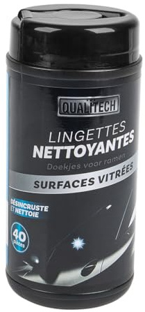 TURBOCAR - Lingettes Nettoyantes Voiture, 40 Lingettes Nettoyantes Surfaces Vitrées, Boîte Refermable, Douces et Non Abrasives, Noir, Sans Parfum