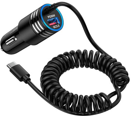 USB C Samsung Phone Car Charger Fast Charge, 48W PD&QC 3.0 Cigarette Lighter Adapter with 4FT Type C Coiled Cable for Samsung Galaxy S25 S24 Ultra S23 S22 S21 A14 A15 A34 A35 A54 A55 5G, iPhone 16 15