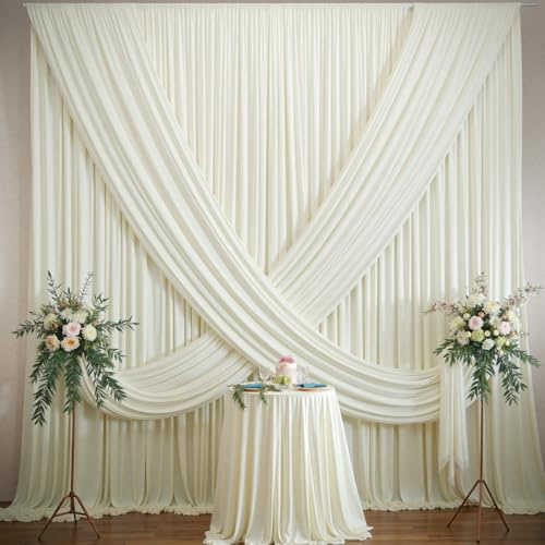 NSSONBEN Rideau de Fond crème sans Plis de 6 m x 3,6 m pour Mariages et fêtes, 4 Panneaux de 1,5 m x 3,6 m en Polyester Doux et Soyeux pour Rideaux de Fond pour Photographie de fête