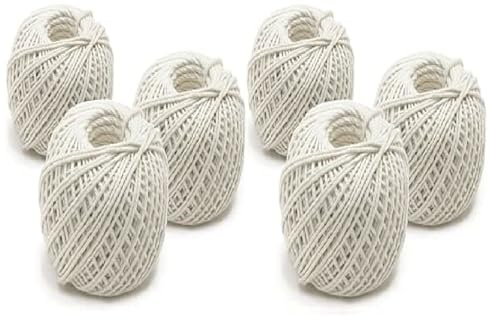 eMKay® Pack of 6 Cotton String Ball 60M Per Roll (Approx) - School Art & Craft String, Kitchen Cooking String for Meat and Making Sausage - Soft Cotton Cord String for Handmade Wall Hanging DIY Craft