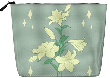 WYLXIN Sac de maquillage en chanvre artificiel motif lys blancs. Respectueux de l'environnement et durable, design simple, facile à ranger vos essentiels de beauté.