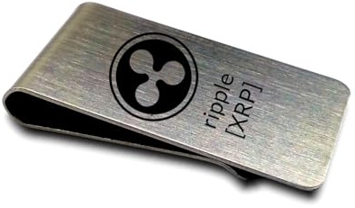 Elegante edle Geldklammer aus gebürstetem rostfreiem Edelstahl. Motiv Ripple XRP