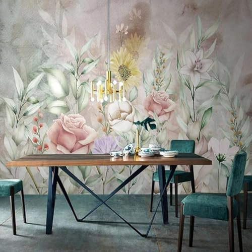 Tzxztt Rustikal Floral Vintage Moderne 3D Tapete Geprägte Seide Neutrale Töne Material Ideal Für Wohnzimmer Schlafzimmer-200cm×140cm