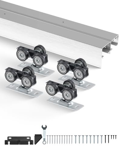 VEVOR Bypass Door Hardware, 6ft Heavy Duty Bypass Sliding Door Hardware Kit, Aluminum Alloy Sliding Closet Door Hardware Set for 2 Door System, Fit Door Thickness 1 3/8 - 1 3/4, Easy to Install