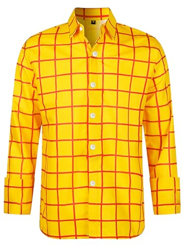 Camisa a cuadros para hombre, manga larga, informal, corte regular, Oktoberfest, camisa informal con algodón, cuello kent, camisas a cuadros, camisas informales para hombre, camisa hawii