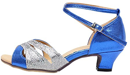 Sandali da donna con strass scintillanti, eleganti scarpe estive senza dita per sera e feste, comode suola in gomma, colore argento, casual, con plateau, Blu scuro, 39 EU