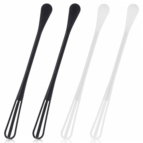 Mabor 4 Pcs Mini Whisk and Spoon, 8.6in 2 in 1 Multifunctional Mini Whisks for Cooking, Small Whisk for Whisking, Beating, Blending, Mixing Sauces