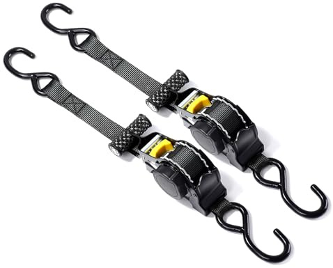 Sleeleece Selbstaufrollende Spanngurte (2er-Pack) - 2.5cm x 3m (680kg Bruchfestigkeit) - Hochleistungs Automatik Spanngurte für LKW, Anhänger, Motorrad, Fahrrad & Mehr
