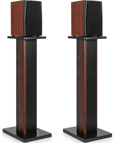 OUUTMEE Lot de 2 Pieds D'Enceintes en Bois, Supports de Haut-parleurs Robustes pour Enceintes de Bibliothèque et Satellites, Support D'enceinte de Sol Jusqu'à 50KG (90CM)
