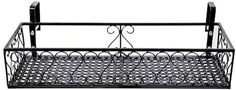 Mensola per piante da balcone per interni ed esterni, in ferro battuto, supporto decorativo per ringhiera, organizer per casa e giardino, nero (100 x 20 x 12 cm)