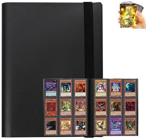 9-Pocket Trading Card Binder, Multiple Pocket Trading Card Album With Straps, 360 Side-Loading Pockets, Durable PU Album for Sports Cards，MTG, Pokemon, Yu-Gi-Oh, Football (Black)