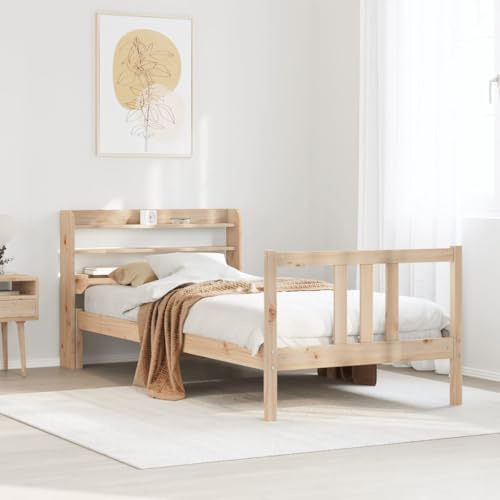 vidaXL Massivholzbett, Holzbett Bett mit Kopfteil Fußteil, Bettgestell mit Lattenrost, Einzelbett für Schlafzimmer, 90x190cm Kiefer