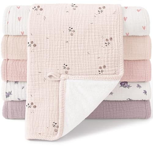 bearmoss Bambino in Mussola Per Neonati, 6 Pezzi, Set 50 X 25 Cm, Super Morbido Assorbente in Mussola A Grana Per Neonati, Unisex, Per Bambine E Ragazzi (rosa)