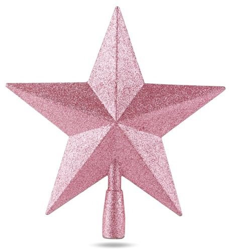 Estrella rosa para la punta del árbol de Navidad, adorno para la punta del árbol de Navidad (estrella completamente rosa)