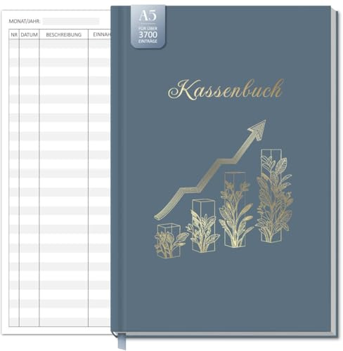 BIROYAL Kassenbuch A5, Übersichtlich & Logisch Strukturiert, Blau | 120 Seiten Haushaltsbuch mit 120g Stabiles Papier, Ausreichend Platz für Einnahmen & Ausgaben, Ideal für Kleinunternehmer
