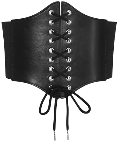 SWAUSWAUK Corset Belt for Women – Vintage Faux Leather Waist Cincher, Adjustable Elastic, S–XL (Black, S(Fits Waist 27-32))