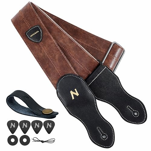 Nefelibata Gitarrengurt mit Plektrentasche, 5,8 cm, weiches veganes Leder, 60er-Jahre-Stil, Braun