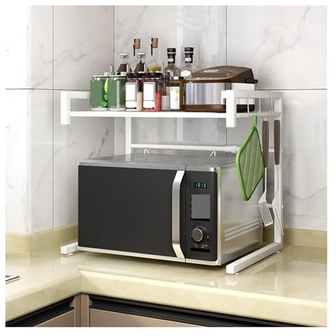 HDICUHNANU Kitchen Baker's Rack Extendable Microwave Oven Rack Adjustable For Kitchens Countertop Organizer Shelf For Rice Cooker Modern Home(White)