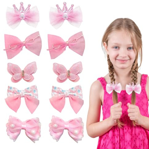 YOFDAL 10 PCS cheveux mignons avec nœud rose Élastiques à fleurs mignonnes Pour bébé fille et enfant avec nœud non métallique, accessoires de cheveux pour petites filles et enfants (B)