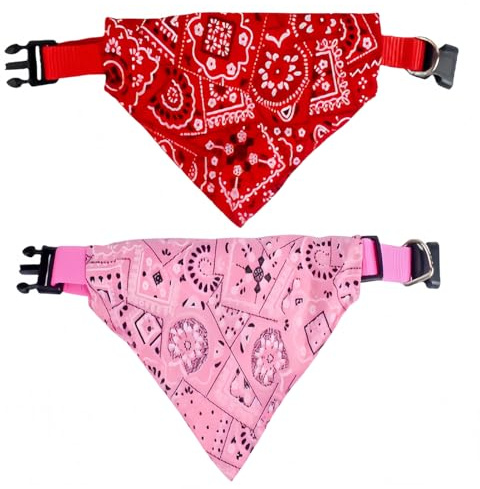 Alide 2 Stück Hundehalstuch, Dreieck, waschbar, Lätzchen, Schal, verstellbar, Bohemian-Blumenmuster, Haustier-Accessoires für den Halsumfang von 33 cm bis 53 cm, Rot/Pink