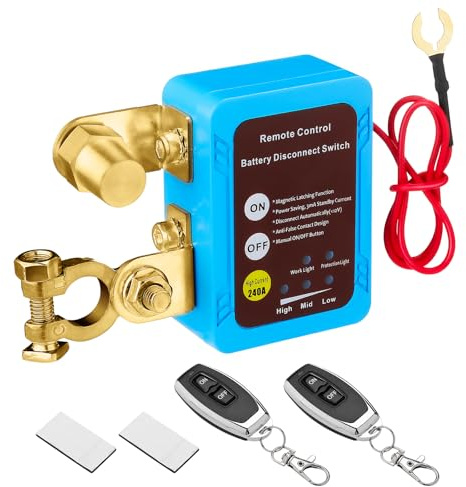 12V Drahtloser Ferngesteuerter Auto Batterie Trennschalter, 12V 240A Remote Batterietrennschalter mit Fernbedienung Kill Switch, Funkschalter 12V mit Voltmeter für Auto, RV, ATV, LKW, Boot