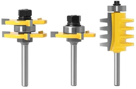 Juego de 3 fresas 6,35 mm (1/4) con vástago for tallado en madera, ensamblaje juntas y ranuras T(01)