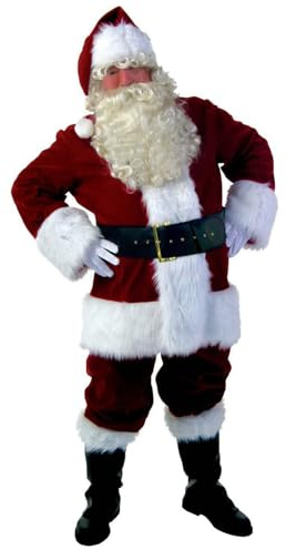 Générique Costume de Père Noël pour Hommes 9pcs Complet de Déguisement de Noël pour Adulte Rouge Velours de Luxe Vêtement de Père XL