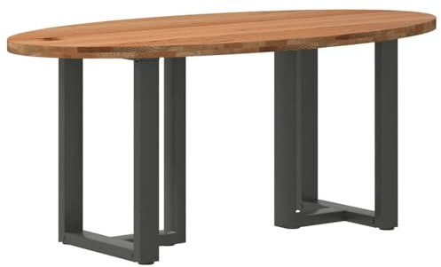 HETFTJN Esstisch 200x100x74 cm Oval helle Eiche massiv, pulverbeschichtetes Stahlgestell, verstellbare Füße, Modernes Design & Robustheit für Küche Esszimmer Wohnzimmer