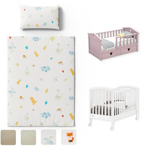 Pacok Kinderbettwäsche 100x135 und Kissenbezug 40x60 cm Jungen | 2-teilige Bettwäsche-Sets für Mädchen, Weiches Baumwoll-Set mit Reißverschluss (Dinosaurier)