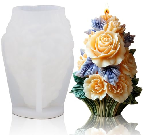 RNHDLY Kerzenformen zum Gießen, DIY Silikonform Blumen 3D Kerzen Formen Silikon, Kerzenformen Silikon für DIY Duftkerzen, Neujahrs, Valentinstags, Hochzeitsfeier-Dekorationen(Stil B)