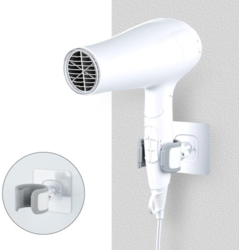 OTraki Soporte para Secador de Pelo Montado en la Pared 360° | Soporte Adhesivo con Almohadilla Suave de TPU, organizador para Baño y Almacenamiento