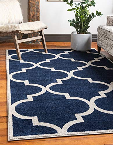 Unique Loom Trellis Collection Modern Morroccan Inspired with Lattice Design Area Rug, Rectangular 5' 1 x 8' 0, Navy Blue/Beige