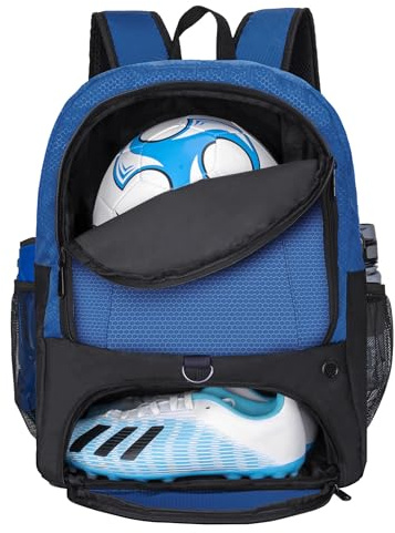 Rudmox Fußballtasche-Rucksack für Basketball, Volleyball mit Stollenschuhen und Ballfach und innenliegende Laptoptasche für Reisen, Fitnessstudio, Wandern, Sportverein (Blau)