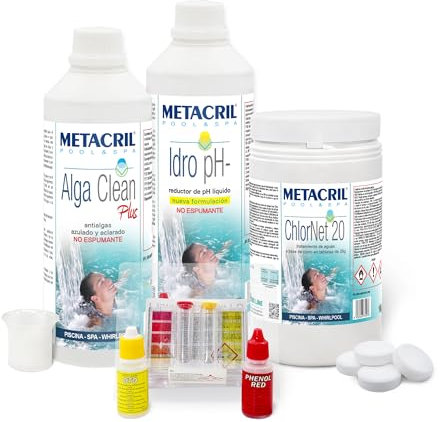 Metacril Starter Kit Chlor, per Trattamento Acqua a Base di Cloro in Pastiglie da 20gr, Ideale per Piscina, Spa e Idromassaggio di Tutte le Marche, Dimensioni e Modelli