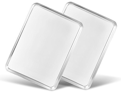 Baking Sheets Set of 2, Bastwe 16 inch Cookie Sheets & Stainless Steel Baking Pans & Toaster Oven Tray Pans, Rectangle Size 15.95L x 11.97W x 1H inch, Non Toxic & Healthy, Mirror Finish & Rust Free